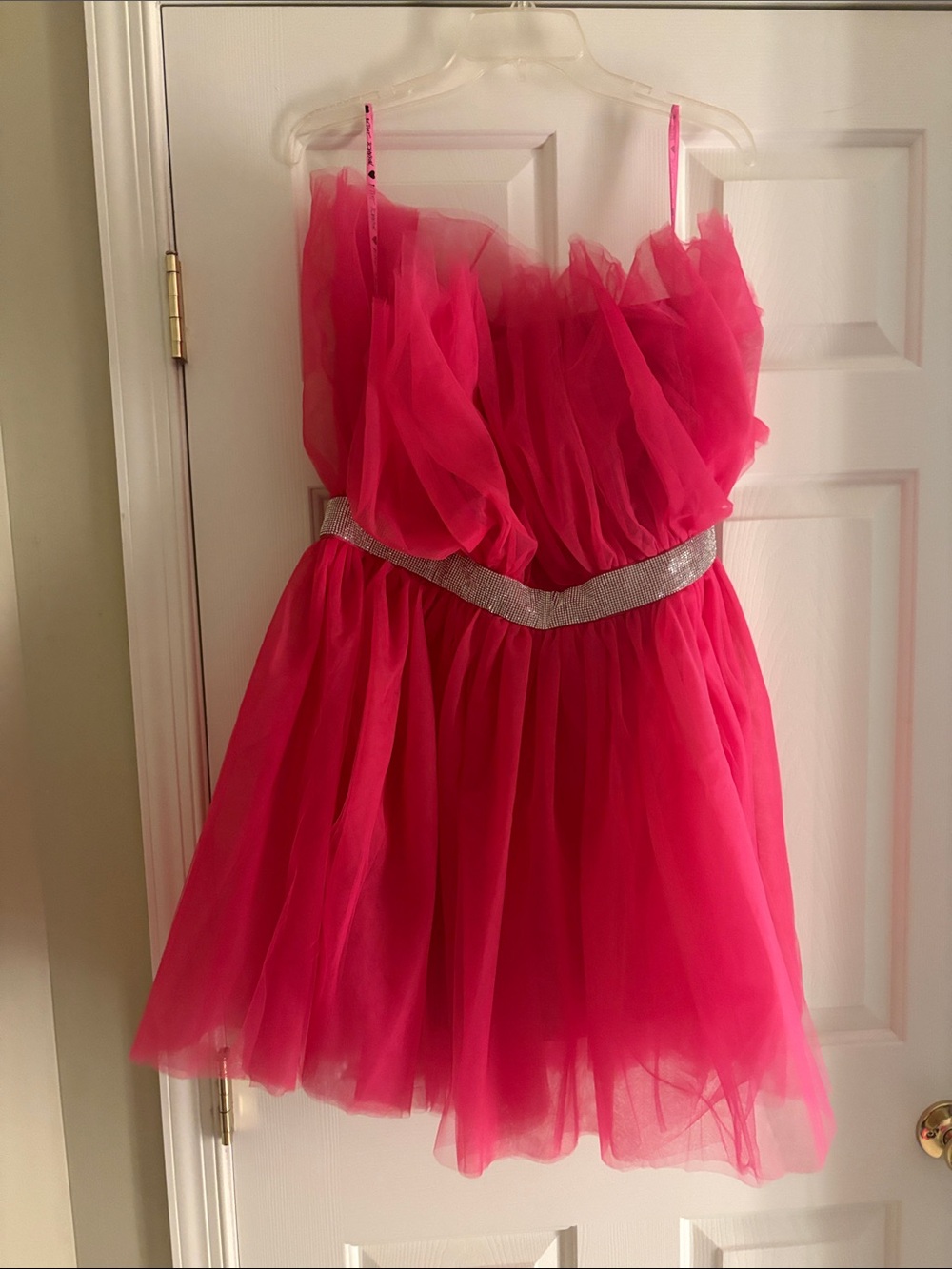 Betsey Johnson Hot Pink Strapless Tulle Party Dress with Sparkle Waistband